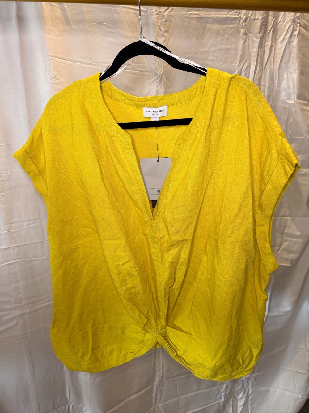 Marc New York Yellow Knot-Front Short Sleeve Top